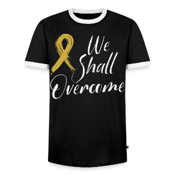 We Shall Overcome Childhood Cancer Awareness - Men's Ringer Shirt - black/white - Front - AI Model Female 172 light (172cm) & AI Model Male 178 light (178cm)