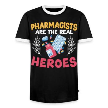 Les pharmaciens sont les vrais héros de la pharmacie - T-shirt contrasté Homme - noir/blanc - Devant - AI Model Female 172 light (172cm) & AI Model Male 178 light (178cm)