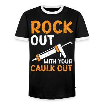 Rockout With Your Caulk Out Construction Worker - Men's Ringer Shirt - black/white - Front - AI Model Female 172 light (172cm) & AI Model Male 178 light (178cm)