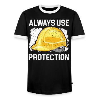 Always Use Protection Job Construction Worker - Men's Ringer Shirt - black/white - Front - AI Model Female 172 light (172cm) & AI Model Male 178 light (178cm)