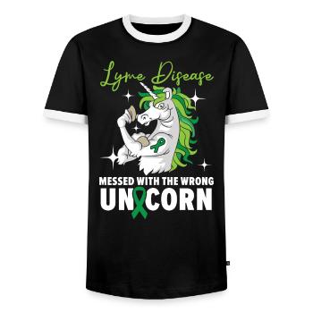 Lyme-Borreliose mit dem falschen Einhorn durcheinander gebracht - Männer Kontrast-T-Shirt - Schwarz/Weiß - Vorne - AI Model Female 172 light (172cm) & AI Model Male 178 light (178cm)