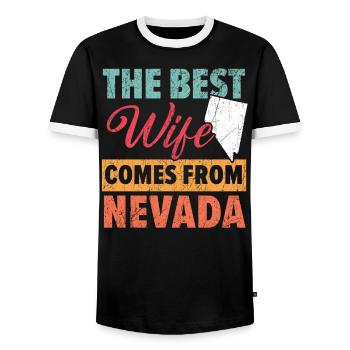 The Best Wife Comes From Nevada USA Nevadans - Men's Ringer Shirt - black/white - Front - AI Model Female 172 light (172cm) & AI Model Male 178 light (178cm)