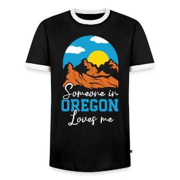 Someone In Oregon Loves Me USA America Oregonians - Men's Ringer Shirt - black/white - Front - AI Model Female 172 light (172cm) & AI Model Male 178 light (178cm)