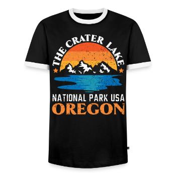 The Crater Lake National Park USA Oregon America - Men's Ringer Shirt - black/white - Front - AI Model Female 172 light (172cm) & AI Model Male 178 light (178cm)