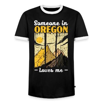 Someone In Oregon Loves Me USA America Oregonians - Men's Ringer Shirt - black/white - Front - AI Model Female 172 light (172cm) & AI Model Male 178 light (178cm)