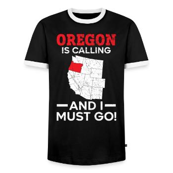 Oregon Is Calling And I Must Go America Oregonians - Men's Ringer Shirt - black/white - Front - AI Model Female 172 light (172cm) & AI Model Male 178 light (178cm)