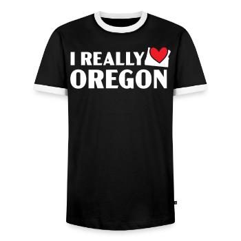 I Really Love Oregon USA America Oregonians - Men's Ringer Shirt - black/white - Front - AI Model Female 172 light (172cm) & AI Model Male 178 light (178cm)