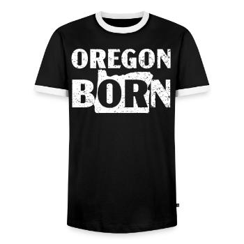 Oregon Born USA America Oregonians Travel Tourist - Men's Ringer Shirt - black/white - Front - AI Model Female 172 light (172cm) & AI Model Male 178 light (178cm)