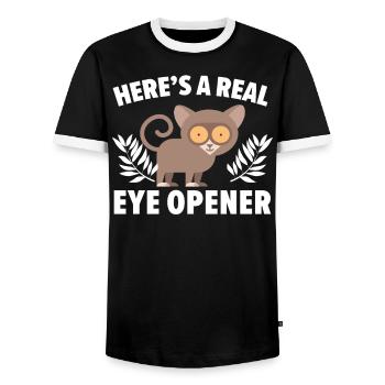 Here's A Real Eye Opener Big Eyes Animal Tarsier - Men's Ringer Shirt - black/white - Front - AI Model Female 172 light (172cm) & AI Model Male 178 light (178cm)