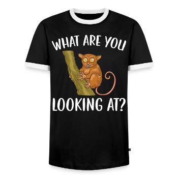 What Are You Looking At Big Eyes Animal Tarsier - Men's Ringer Shirt - black/white - Front - AI Model Female 172 light (172cm) & AI Model Male 178 light (178cm)