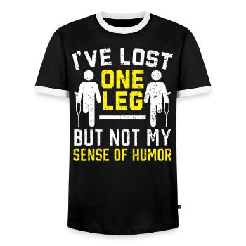 Ich habe ein Bein verloren, aber nicht meinen Sinn für Humor - Männer Kontrast-T-Shirt - Schwarz/Weiß - Vorne - AI Model Female 172 light (172cm) & AI Model Male 178 light (178cm)