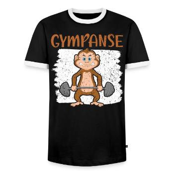 Gympanse Chimpanzee Monkey Animal Zookeeper - Men's Ringer Shirt - black/white - Front - AI Model Female 172 light (172cm) & AI Model Male 178 light (178cm)