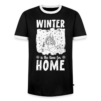 Winter Is The Time For Home Snow Winter Season - Men's Ringer Shirt - black/white - Front - AI Model Female 172 light (172cm) & AI Model Male 178 light (178cm)