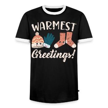 Warmest Greetings Snow Snowy Climate Winter Season - Men's Ringer Shirt - black/white - Front - AI Model Female 172 light (172cm) & AI Model Male 178 light (178cm)