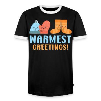 Warmest Greetings Snow Snowy Climate Winter Season - Men's Ringer Shirt - black/white - Front - AI Model Female 172 light (172cm) & AI Model Male 178 light (178cm)