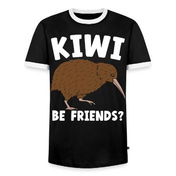 Kiwi Be Friends Kiwi Bird Animal Pun New Zealand - Men's Ringer Shirt - black/white - Front - AI Model Female 172 light (172cm) & AI Model Male 178 light (178cm)