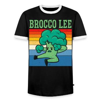 Brocco Lee Vegetable Vegetarian Vegan Broccoli - Men's Ringer Shirt - black/white - Front - AI Model Female 172 light (172cm) & AI Model Male 178 light (178cm)