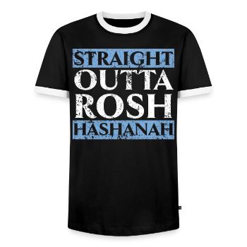 Straight Outta Rosh Hashanah Jewish New Year - Men's Ringer Shirt - black/white - Front - AI Model Female 172 light (172cm) & AI Model Male 178 light (178cm)