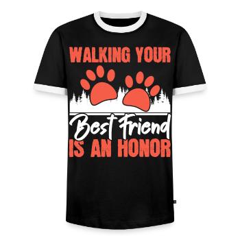 Walking Your Bestfriend Is An Honor Cardio Fitness - Men's Ringer Shirt - black/white - Front - AI Model Female 172 light (172cm) & AI Model Male 178 light (178cm)