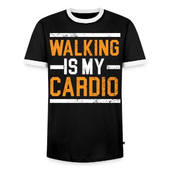 Walking Is My Cardio Walker Exercise Fitness - Men's Ringer Shirt - black/white - Front - AI Model Female 172 light (172cm) & AI Model Male 178 light (178cm)