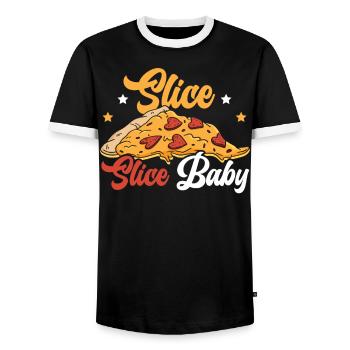 Tranche Tranche Bébé Foodie Pizzaiolo Pizza Lover - T-shirt contrasté Homme - noir/blanc - Devant - AI Model Female 172 light (172cm) & AI Model Male 178 light (178cm)