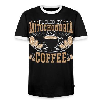 Fueled By Mitochondria And Coffee Science - Men's Ringer Shirt - black/white - Front - AI Model Female 172 light (172cm) & AI Model Male 178 light (178cm)
