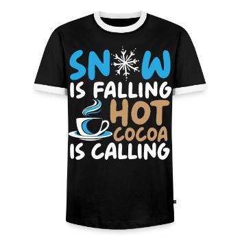 Snow Is Falling Hot Cocoa Is Calling Ice Cold - Men's Ringer Shirt - black/white - Front - AI Model Female 172 light (172cm) & AI Model Male 178 light (178cm)