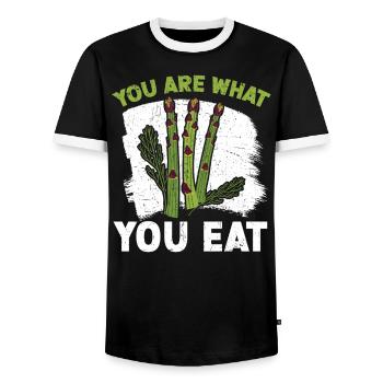 Du bist, was du isst Spargel Gemüse Vegan - Männer Kontrast-T-Shirt - Schwarz/Weiß - Vorne - AI Model Female 172 light (172cm) & AI Model Male 178 light (178cm)