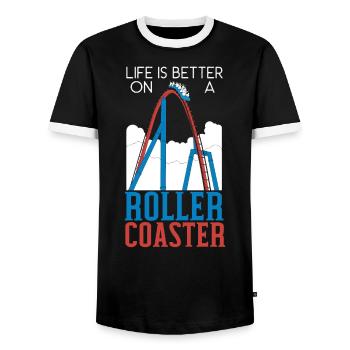Life Is Better On A Roller Coaster Rollercoaster - Men's Ringer Shirt - black/white - Front - AI Model Female 172 light (172cm) & AI Model Male 178 light (178cm)