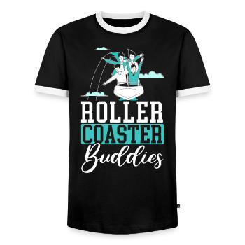 Roller Coaster Buddies Amusement Park Goer - Men's Ringer Shirt - black/white - Front - AI Model Female 172 light (172cm) & AI Model Male 178 light (178cm)