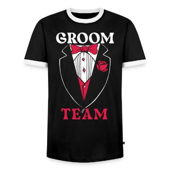 Groom Team Groom Squad Stag Night Bachelor Party - Men's Ringer Shirt - black/white - Front - AI Model Female 172 light (172cm) & AI Model Male 178 light (178cm)