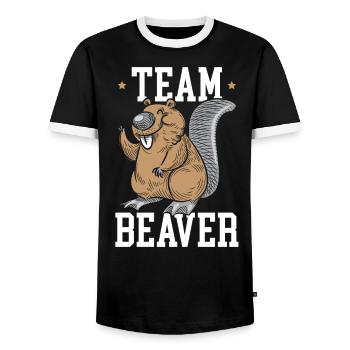 Team Biberflüsterer Wildtier Nagetier - Männer Kontrast-T-Shirt - Schwarz/Weiß - Vorne - AI Model Female 172 light (172cm) & AI Model Male 178 light (178cm)