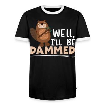 Well I'll Be Dammed Beaver Wildlife Animal Rodent - Men's Ringer Shirt - black/white - Front - AI Model Female 172 light (172cm) & AI Model Male 178 light (178cm)