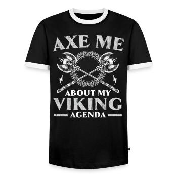 Axe Me About My Viking Agenda Svalhalla Norsemen - Men's Ringer Shirt - black/white - Front - AI Model Female 172 light (172cm) & AI Model Male 178 light (178cm)