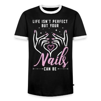 Nail Boss Nail Technician Manicurist Nail Tech - Men's Ringer Shirt - black/white - Front - AI Model Female 172 light (172cm) & AI Model Male 178 light (178cm)