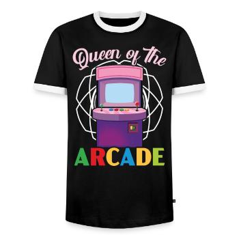 Königin des Arcade-Gaming-Videospielspieler-Spielers - Männer Kontrast-T-Shirt - Schwarz/Weiß - Vorne - AI Model Female 172 light (172cm) & AI Model Male 178 light (178cm)