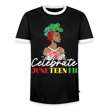 Celebrate Juneteenth Black History Month - Men's Ringer Shirt - black/white - Front - AI Model Female 172 light (172cm) & AI Model Male 178 light (178cm)