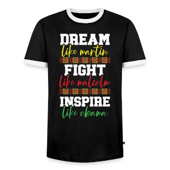 Dream Fight Inspire Black History Month - Men's Ringer Shirt - black/white - Front - AI Model Female 172 light (172cm) & AI Model Male 178 light (178cm)