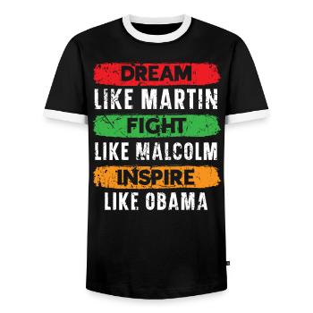 Dream Fight Inspire Black History Month - Men's Ringer Shirt - black/white - Front - AI Model Female 172 light (172cm) & AI Model Male 178 light (178cm)