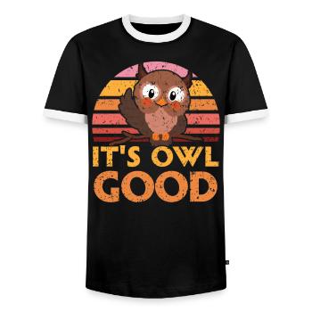It's Owl Good Nocturnal Bird Owl Whisperer - Men's Ringer Shirt - black/white - Front - AI Model Female 172 light (172cm) & AI Model Male 178 light (178cm)