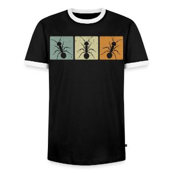 Retro Ant Whisperer Ant Lover Insect World Ant Day - Men's Ringer Shirt - black/white - Front - AI Model Female 172 light (172cm) & AI Model Male 178 light (178cm)