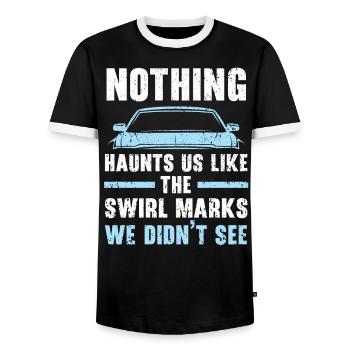 Nothing Haunt Us Like Swirl Marks We Didn't See - Men's Ringer Shirt - black/white - Front - AI Model Female 172 light (172cm) & AI Model Male 178 light (178cm)