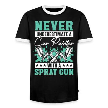Ne sous-estimez jamais un peintre automobile avec un pistolet de pulvérisation - T-shirt contrasté Homme - noir/blanc - Devant - AI Model Female 172 light (172cm) & AI Model Male 178 light (178cm)
