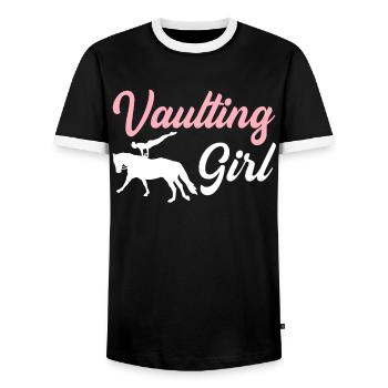 Saut de cheval Fille Amoureux des chevaux Voltige - T-shirt contrasté Homme - noir/blanc - Devant - AI Model Female 172 light (172cm) & AI Model Male 178 light (178cm)