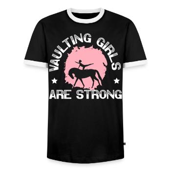 Vaulting Girls Are Strong Equestrian Vaulting - Men's Ringer Shirt - black/white - Front - AI Model Female 172 light (172cm) & AI Model Male 178 light (178cm)