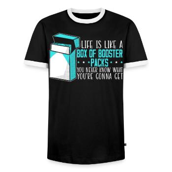 Das Leben ist wie eine Schachtel mit Booster Packs Card Collector - Männer Kontrast-T-Shirt - Schwarz/Weiß - Vorne - AI Model Female 172 light (172cm) & AI Model Male 178 light (178cm)