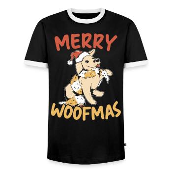 Merry Woofmas Christmas Day Dog Lover Puppy Owner - T-shirt contrasté Homme - noir/blanc - Devant - AI Model Female 172 light (172cm) & AI Model Male 178 light (178cm)