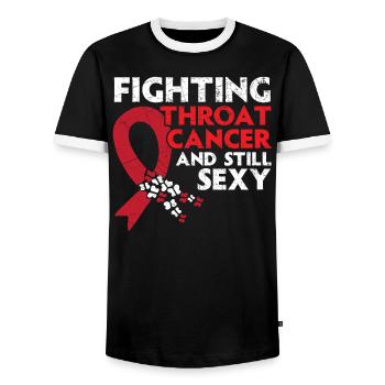 Fighting Throat Cancer And Still Sexy Cancer - Men's Ringer Shirt - black/white - Front - AI Model Female 172 light (172cm) & AI Model Male 178 light (178cm)