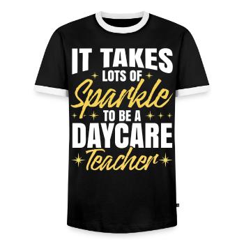 It Takes Lots Of Sparkle To Be A Daycare Teacher - Men's Ringer Shirt - black/white - Front - AI Model Female 172 light (172cm) & AI Model Male 178 light (178cm)