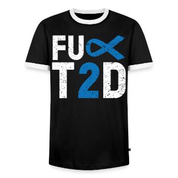 Type 2 Diabetes T2D Warrior Diabetes Awareness - Men's Ringer Shirt - black/white - Front - AI Model Female 172 light (172cm) & AI Model Male 178 light (178cm)